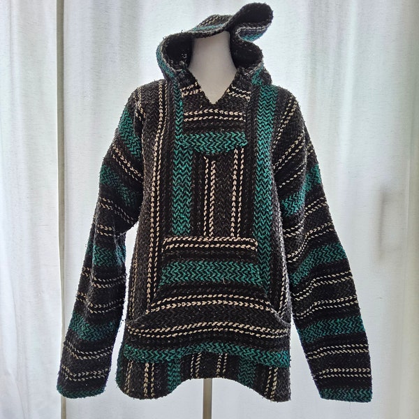 Men's Large Poncho Jacket - Boho Poncho Hoodie - Drug Rug Sweater - Surfer Hippie Hoodie - Men's Large Pullover Jacket