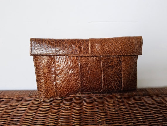 1970s Snake Skin Leather Clutch - Reptile Handbag… - image 6