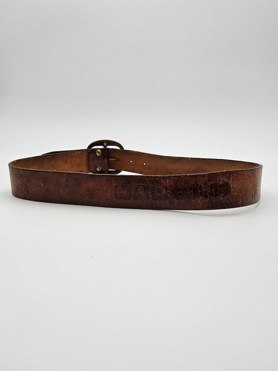 Vintage Tooled Leather Belt with HAROLD name - An… - image 7