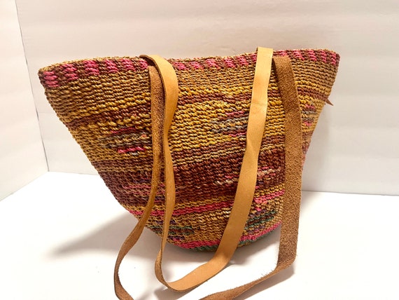 Vintage Boho Woven Market Bag - Large Vintage Mar… - image 2