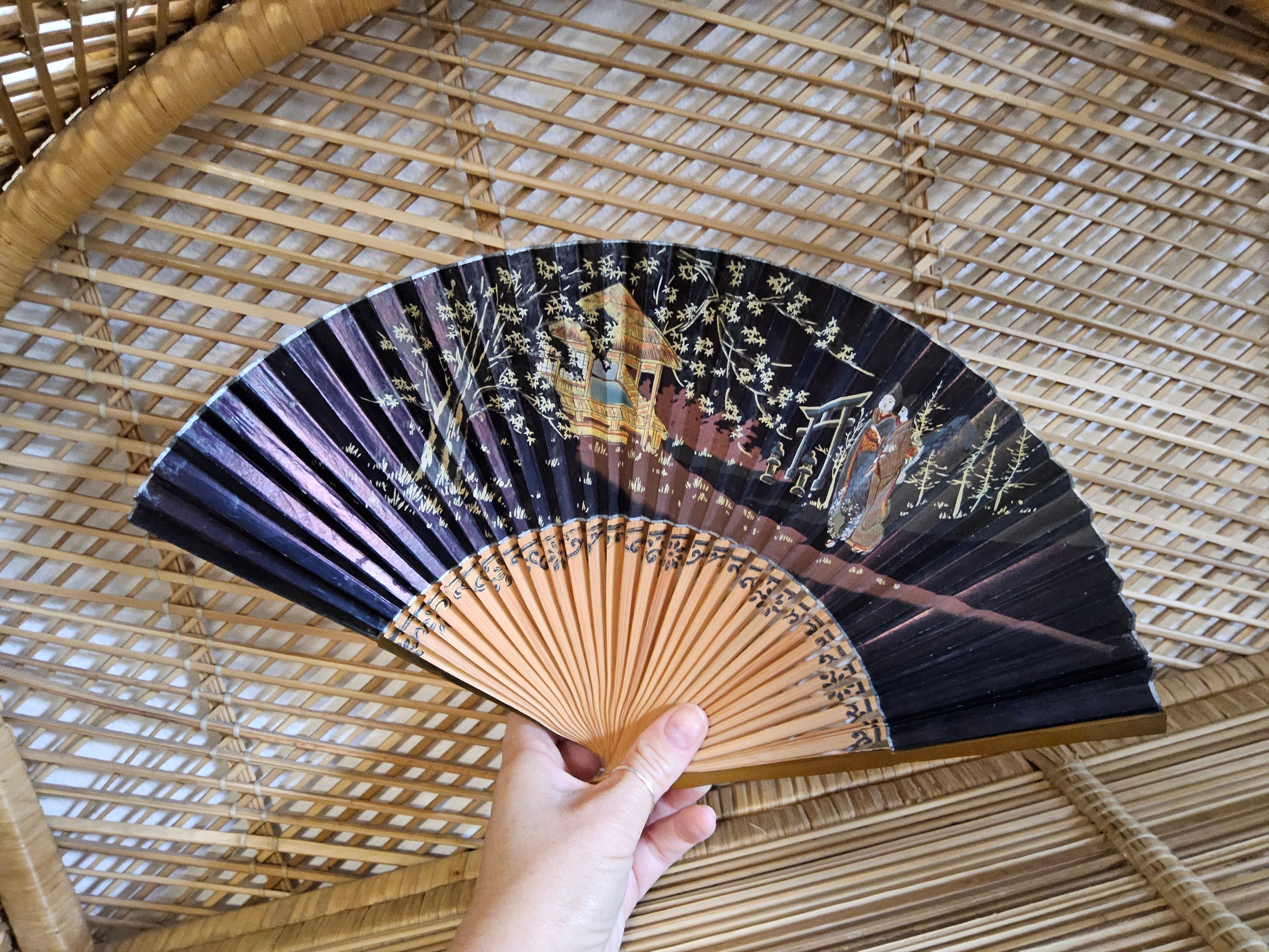 Vintage Asian Hand Fan Vintage Wall Fan Vintage Asian Folding Fan Etsy