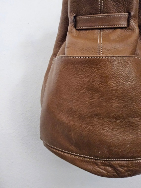 Brown Leather Bucket Bag Backpack - Saddle Leathe… - image 4