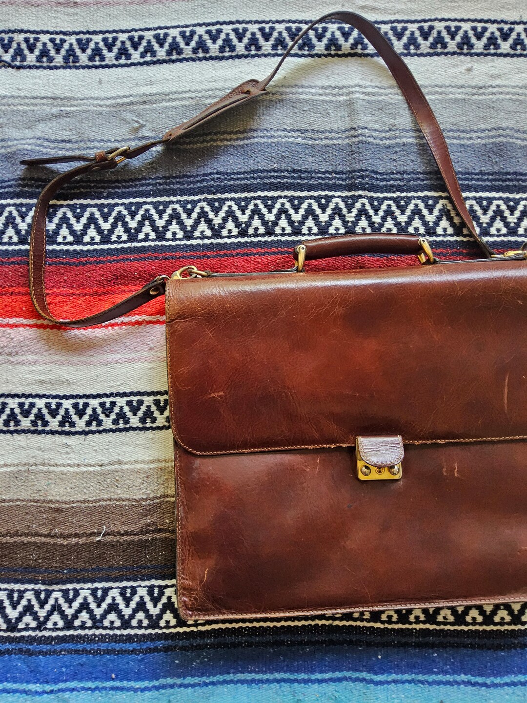 Vintage Large Leather Crossbody Briefcase Messenger Bag Etsy