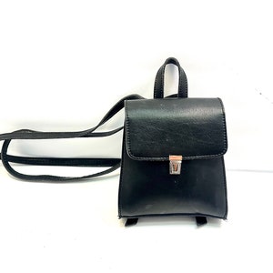Vintage Black Leather Backpack Mini Backpack 90s Leather Back Pack Black Leather Small Satchel Miniature Backpack image 7