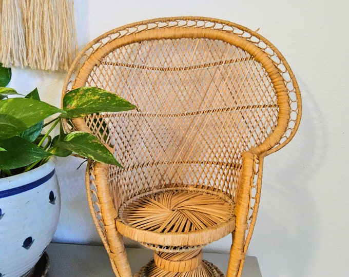 Vintage Wicker Peacock Chair Plant Stand Small Wicker Chair Plant Stand