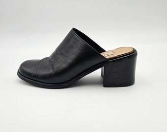 90s Black Leather Clogs 8 - Leather Platform Mules 8 - Slip On Leather Clogs