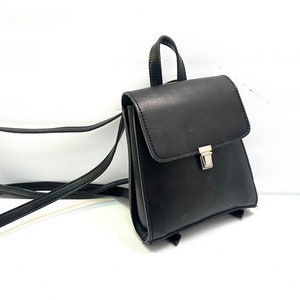 Vintage Black Leather Backpack Mini Backpack 90s Leather Back Pack Black Leather Small Satchel Miniature Backpack image 6