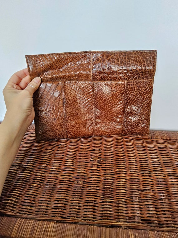 1970s Snake Skin Leather Clutch - Reptile Handbag… - image 8