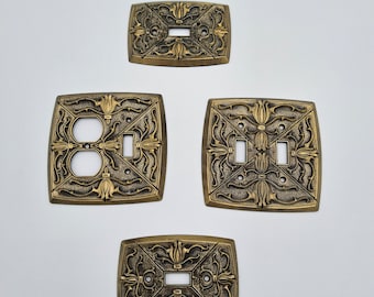 Brass Light Switch and Outlet Cover Set - Brass Floral Filagree Light Switch Covers - Light Switch Panel Set - Vintage Lighting - Wall Decor