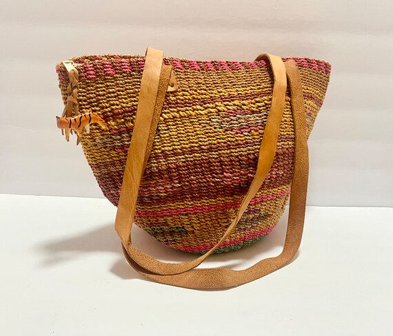 Vintage Boho Woven Market Bag - Large Vintage Mar… - image 3