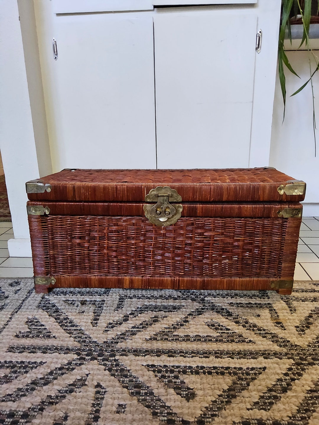 Vintage Wicker Trunk Large Rattan Chest Wicker Chest Campaign Trunk
