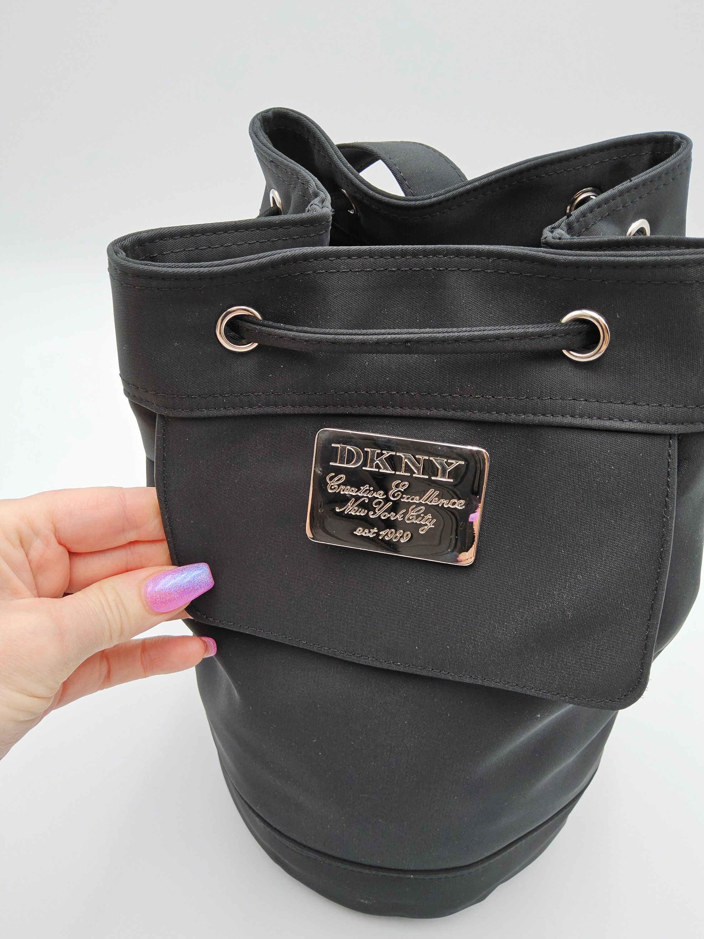 90s DKNY Drawstring Bucket Bag Black Rucksack Backpack Drawstring Backpack Etsy Ireland