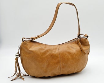 Small Leather Hobo Purse - 90s Tan Leather Mini Purse - Small Leather Shoulder Bag