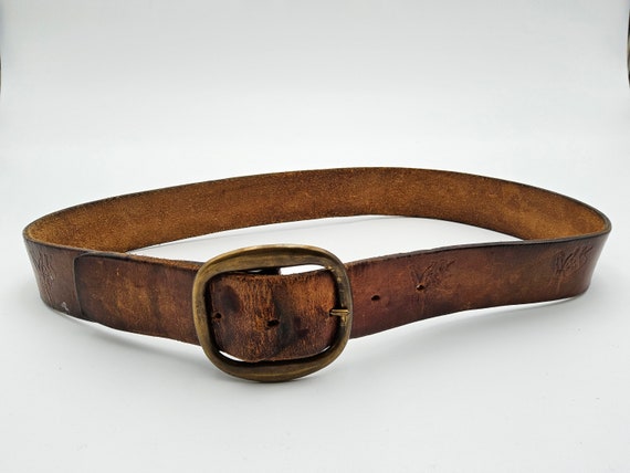 Vintage Tooled Leather Belt with HAROLD name - An… - image 6