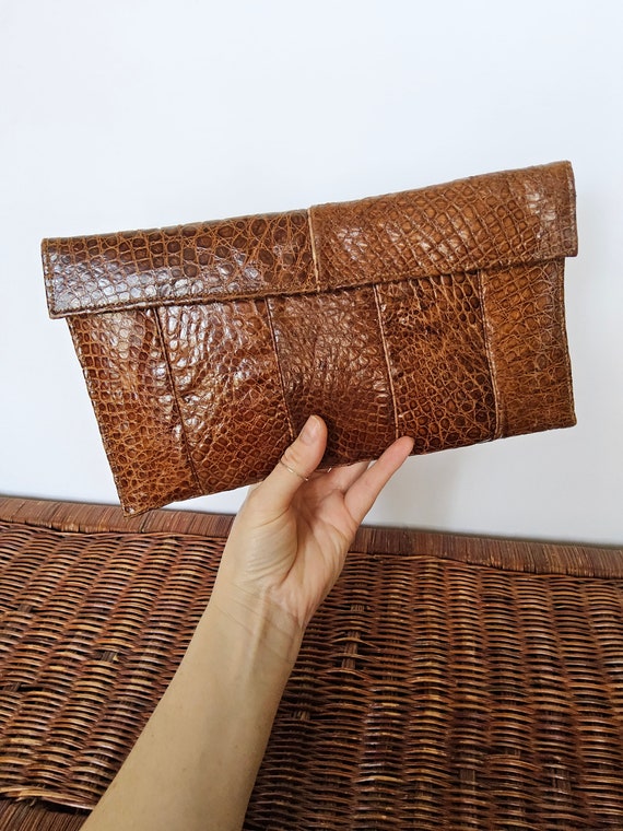 1970s Snake Skin Leather Clutch - Reptile Handbag… - image 10