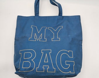 Vintage 80s Supersac MY BAG Canvas Tote Bag - Large Blue Canvas Tote - 80s Bag