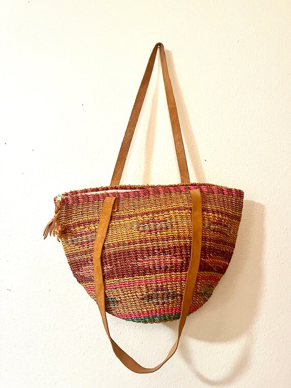 Vintage Boho Woven Market Bag - Large Vintage Mar… - image 1