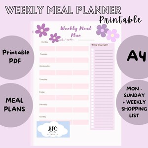 Planejador de refeições semanais para impressão A4, diário alimentar, rastreador de refeições, diário alimentar, planejador de preparação de refeições, lista de compras, planejador semanal de menu de refeições