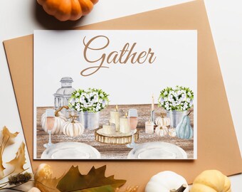 Digital download, Thanksgiving card, Gather, Thanksgiving place card, Thanksgiving invitation, Holiday invitation, Family invitation