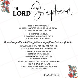 23rd Psalm Print, The Lord is my Shepherd, 23rd Psalm Wall Art, Psalm 23 Printable, Bible Verse Prints, Christian Home Decor, Christian Gift