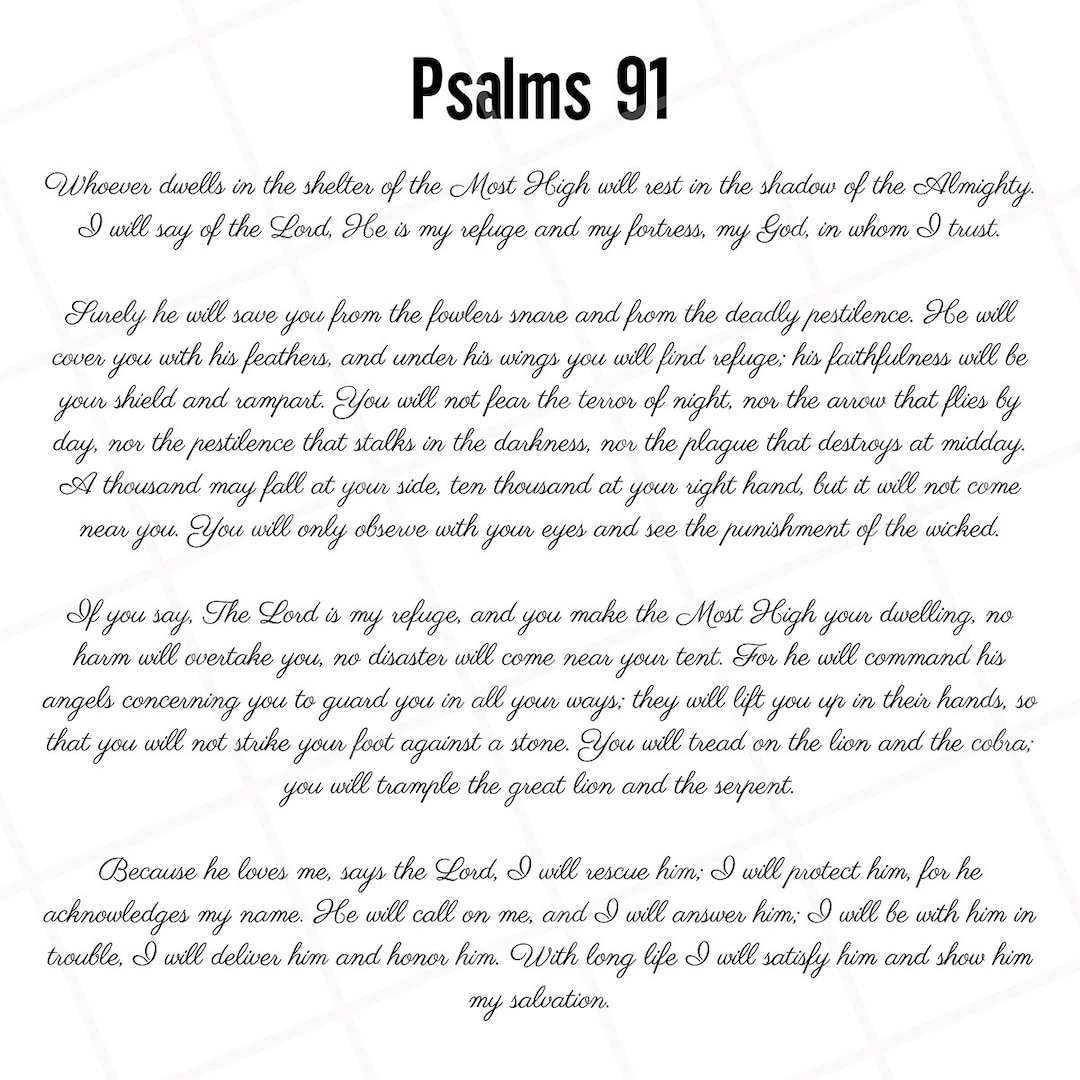 PSALM 91 Printable Poster Wall Art Bible Verse Christian Gift Scripture