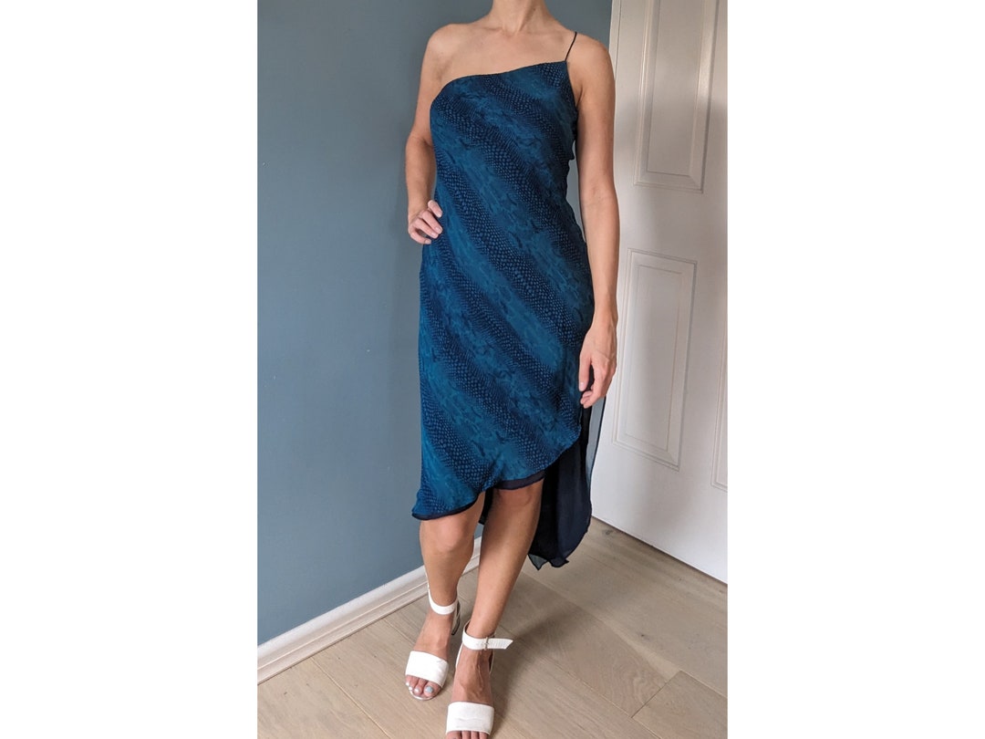 Blue Animal Print Dress UK 6 / One Shoulder Dress / One Strap Etsy
