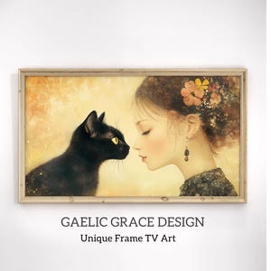 Samsung Frame TV Art, Vintage Design, Black Cat Art, Living Room Art, Cat Mom, Art For TV, TV Screensaver, Summer Floral, Digital Download