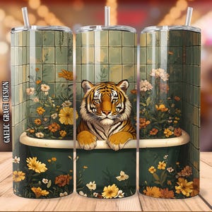 Tiger Tumbler Wrap, Bathroom PNG, 20 oz Skinny Tumbler, Sublimation Design, Digital Download, Straight Tumbler Wrap, Free Commercial Use