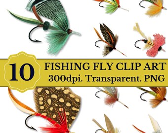 Fishing Fly Clipart Bundle, Transparent PNG Designs (Digital Download)