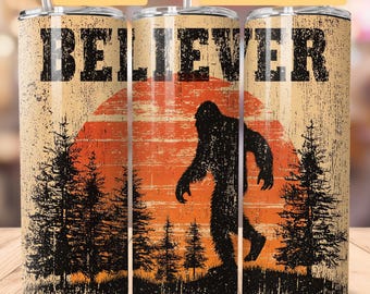 Envoltorio para vaso Sasquatch Believer, 20 oz, delgado, PNG (descarga digital)