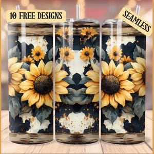 Sunflower Cow Print 20oz Skinny Tumbler Wrap, Sublimation Design, Digital Download PNG, Western Mama Tumbler, Gift For Mom, Gift For Her