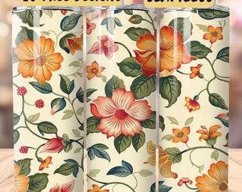 Orange Blumen Tumbler Wrap, Frühlingsblumen Nahtlose Sublimation PNG