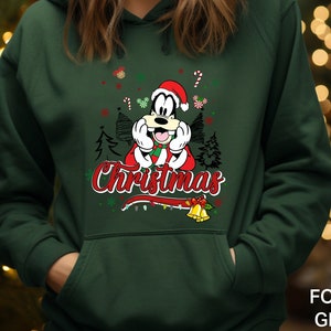 Disney Goofy in Santa Hat Unisex Christmas  Hoodie, Cozy Christmas Hoodie, Holiday Gift Hoodie, Graphic Hoodie, Gift for Her, DIS0302