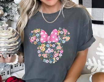 Camiseta Disney con flores de Mickey y Minnie, colores cómodos, festival de jardines de Disney, cabeza de Mickey y Minnie, flores de Disney 142835
