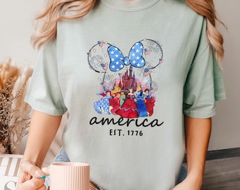 Disney Princesses 4th Of July Shirt, Comfort Colors, Disneyland USA Girls Shirt, Independence Day Shirts, American Princess Shirt, 143195
