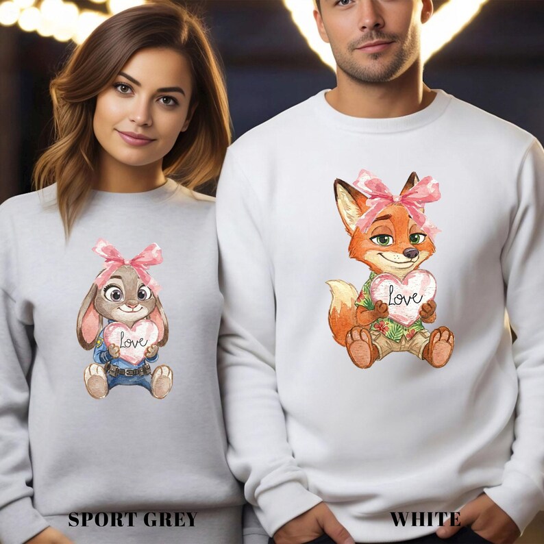 Watercolor Judy Hopps Nick Wilde Heart Sweatshirt, Valentine Zootopia Hoodie, Coquette Bow Zootopia Sweatshirt, Disney Love Crewneck, 144491 bild 12