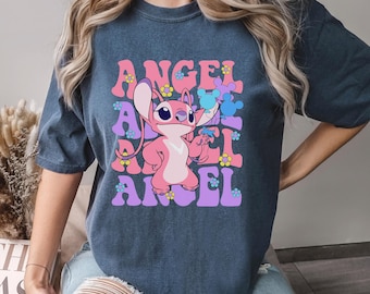 Disney Floral Angel Shirt, Comfort Colors, Cute Angel Shirt, Disney Balloons Stich Angel Tee, Disneyland Trip Shirt, Girly Disney Tee,143918
