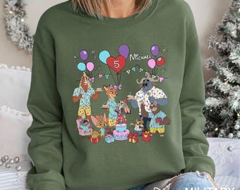 Personalized Name Age Zootopia 2 Birthday Sweatshirt, Disney Judy Hopps Nick Wilde Birthday Hoodie, Disneyland Family Crewneck, 144509