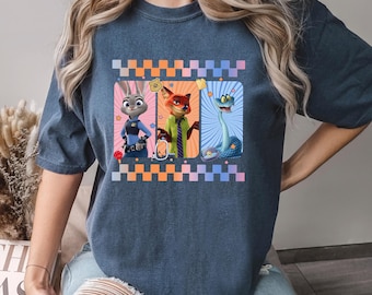 Checkered Disney Zootopia 2 Shirt, Comfort Colors,Judy Hopps Nick Wilde Gary De'Snake Shirt, Disneyland Zootopia Tee, 144500