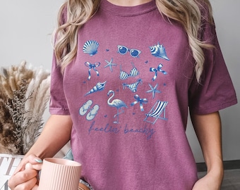 Feeling Beachy Summer Shirt, Comfort Colors, Cute Coastal Coquette Shirt, Beach Accessories Vacation Graphic Shirt, Summer Shirt, 145544