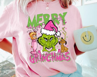 Grinch Christmas Shirt, Merry Grinchmas Tee, Funny Holiday Graphic T-Shirt, Retro Grinch Cartoon Shirt, Cute Xmas Gift for Her, 142251