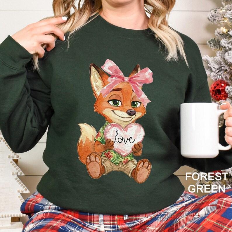 Watercolor Judy Hopps Nick Wilde Heart Sweatshirt, Valentine Zootopia Hoodie, Coquette Bow Zootopia Sweatshirt, Disney Love Crewneck, 144491 bild 5