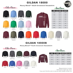 a chart showing the sizes and colors of gilan 18000