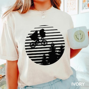 Retro E.T. Comfort Colors Shirt, Vintage Alien Movie Tee, Elliot Bike Graphic T-Shirt, 80s Sci-Fi Top, Extra Terrestrial Gift