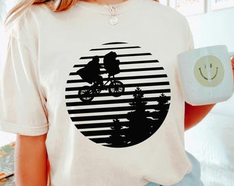 Retro E.T. Comfort Colors Shirt, Vintage Alien Movie Tee, Elliot Bike Graphic T-Shirt, 80s Sci-Fi Top, Extra Terrestrial Gift