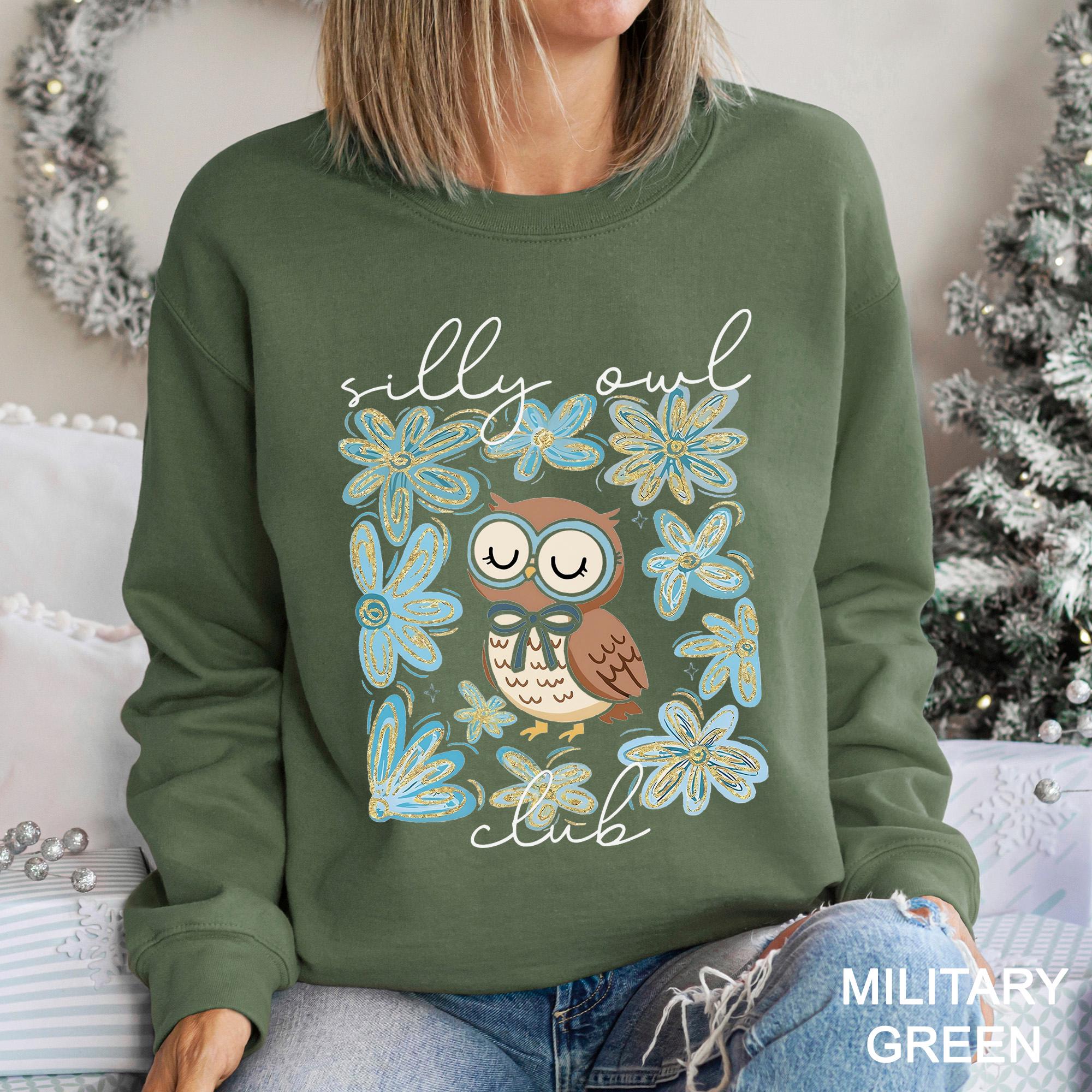Silly Owl Club Sweatshirt, Cute Owl Sweater, Funny Owl Hoodie, Retro Flower Pullover, Vintage Owl To