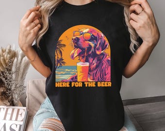 Here For The Beer Golden Retriever Shirt, Comfort Colors, Funny Dog Beer Tee, Sunset Summer Dog Shirt, Retro Beach Vacation Tee, 145623