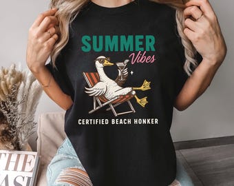 Certified Beach Honker Shirt, Comfort Colors, Goose Summer Vibes Shirt, Funny Retro Goose Beach Tee, Tropical Vacation Graphic Shirt, 145952