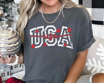 4Th Of July Usa Shirt, Comfort Colors Retro 4Th Of July Usa Graphic Tee, Trendy Custom Print Top, 145857