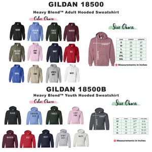 a chart of different hoodies with the names of them
